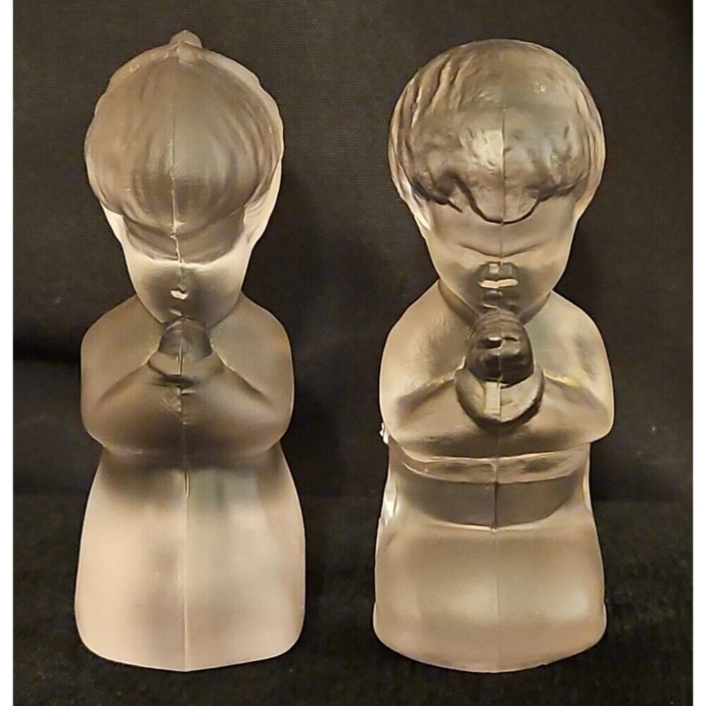 Vintage Fenton Praying Girl and Boy Pair Frosted Glass Figurine Lot Clear - Picture 4 of 13